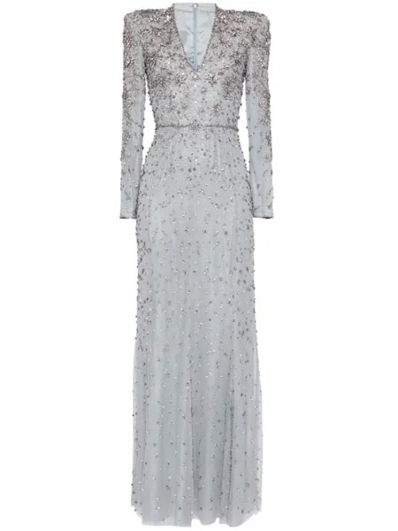 Jenny Packham платье Celeste из тюля с кристаллами, серый
