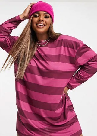 Бордовое платье-футболка в стиле oversized с длинными рукавами и полосками в тон ASOS DESIGN Curve-Разноцветный