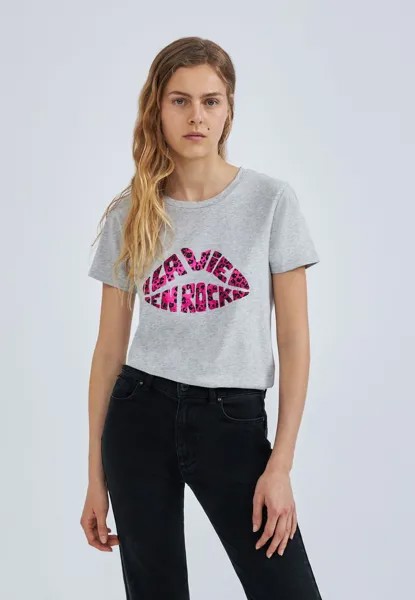 Футболка с принтом WITH ANIMAL PRINT MESSAGE IKKS, цвет grey pink