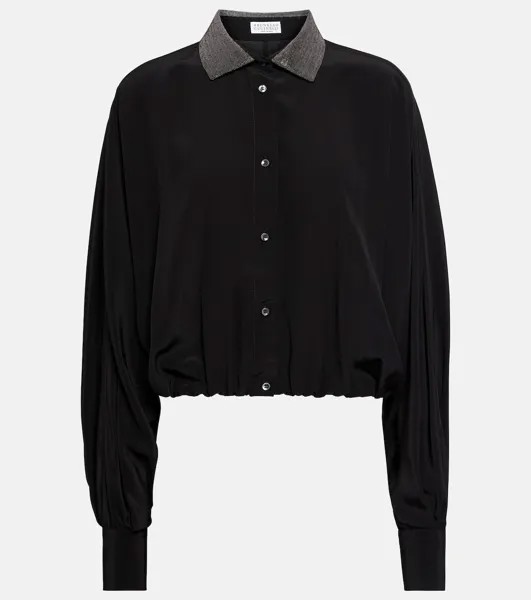 Украшенная шелковая блузка BRUNELLO CUCINELLI, черный