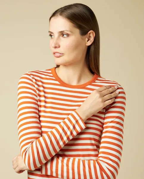 Женская футболка в полоску из чистого хлопка NICE&CHIC, оранжевая папайя