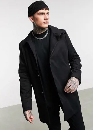 Черный тренч с высоким воротом ASOS DESIGN