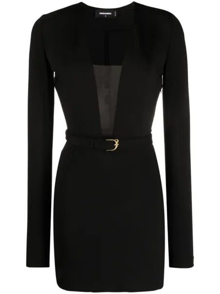Dsquared2 платье мини с глубоким вырезом и поясом, черный