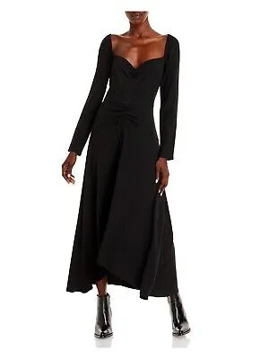 ВИНС. Женское черное коктейльное платье миди с длинным рукавом и вырезом сердечком 10