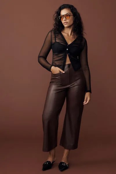 Брюки укороченные Maeve Colette из искусственной кожи, коричневый
