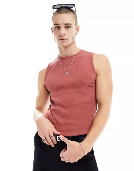 Красная майка в рубчик ASOS