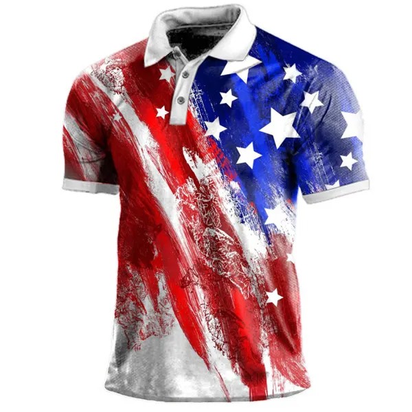 Мужская винтажная футболка с воротником-поло с принтом американского флага
