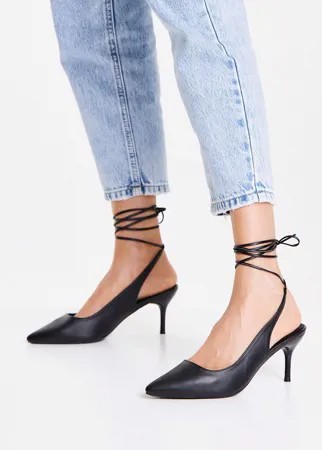 Черные туфли-лодочки с завязками на щиколотке New Look-Черный цвет