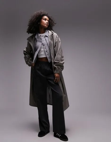 Прорезиненный плащ от дождя Topshop цвета шалфея