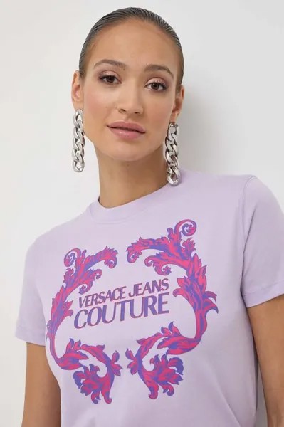 Хлопковая футболка Versace Jeans Couture, фиолетовый