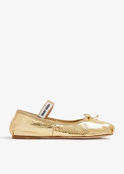 Балетки Miu Miu Ayers Leather Ballerinas, золотой