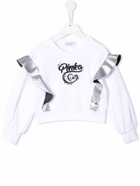 Pinko Kids толстовка с оборками и вышитым логотипом