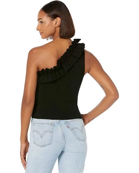 Топ MILLY Ruffle One Shoulder Top, черный