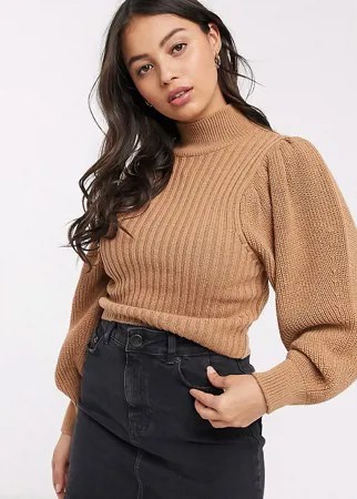 Свитер в крупный рубчик с объемными рукавами ASOS DESIGN petite-Neutral