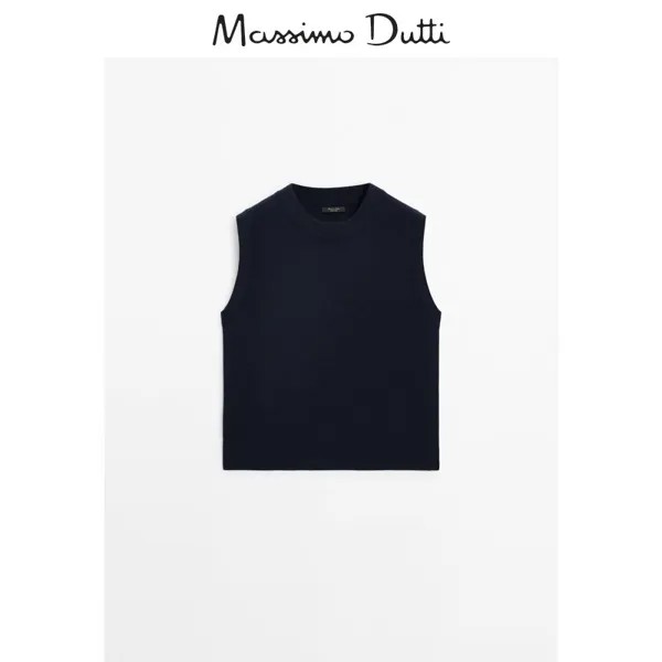 Летняя новинка Massimo Dutti 2024, женский французский темперамент для поездок на работу, миланский вязаный многослойный жилет с круглым вырезом 05739570401, цвет темно-синий