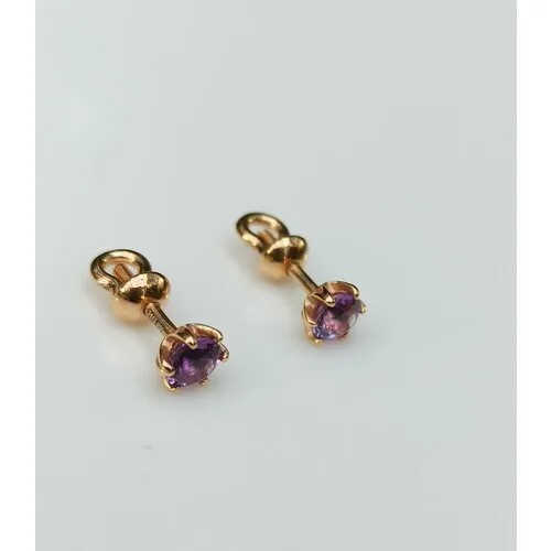 Серьги пусеты VALTERA, серебро, 925 проба, золочение, аметист, , золотистый