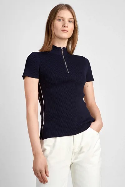 Джемпер с коротким рукавом из фактурного трикотажа на молнии VASSA&Co