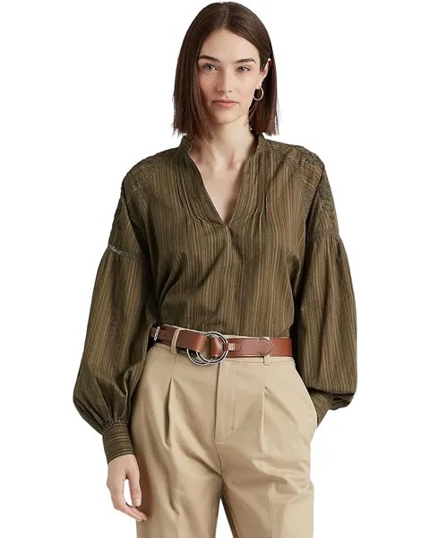 Блуза LAUREN Ralph Lauren Shadow-Stripe Cotton, цвет Olive Fern