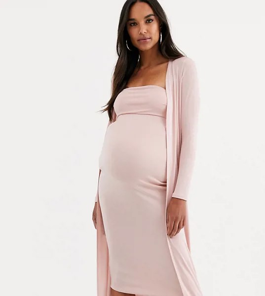 Комплект с драпированной накидкой и платье-бандо миди ASOS DESIGN Maternity-Розовый