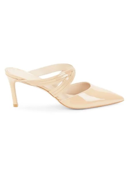 Мюли из лакированной кожи на каблуке с вырезами и перекрестием Stuart Weitzman, цвет Golden Beige