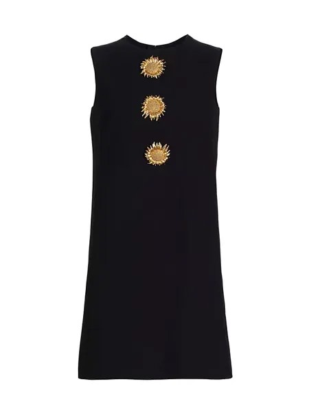 Платье прямого кроя с брошью «Подсолнух» Oscar De La Renta, черный