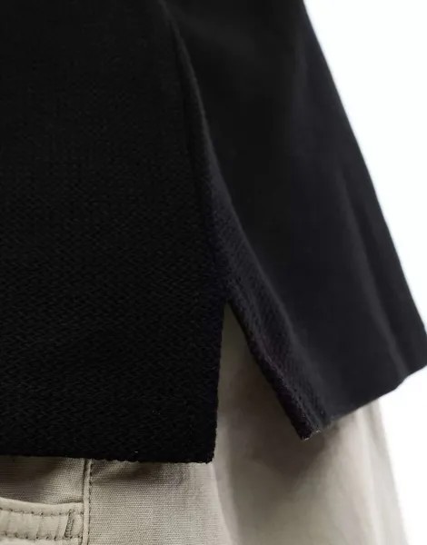 Черная футболка с длинными рукавами и вафельным узором Bershka