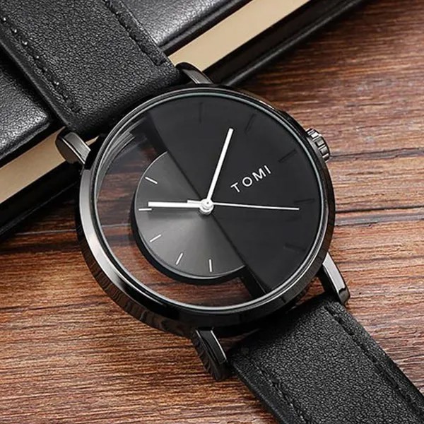 Уникальные часы Творческие полупрозрачные часы унисекс для мужчин Женщины Пара Geek Стильные кожаные наручные часы Мода Кварцевые часы
