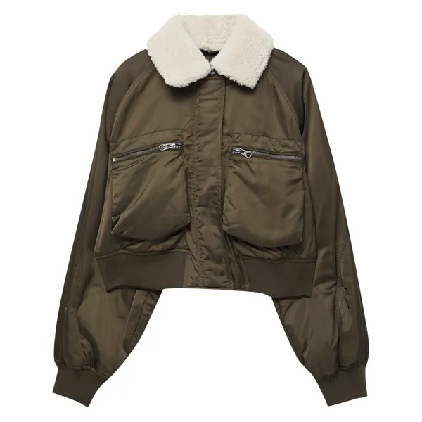 Куртка Pull&Bear Puffer Aviator Bomber, хаки