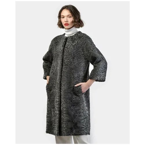 Пальто LANGIOTTI, каракуль, силуэт прямой, карманы, размер 44, серый