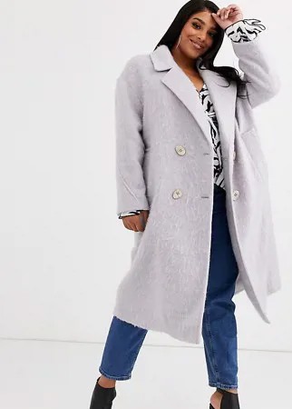 Эффектное пальто сиреневого цвета с оригинальными пуговицами ASOS DESIGN Curve-Фиолетовый