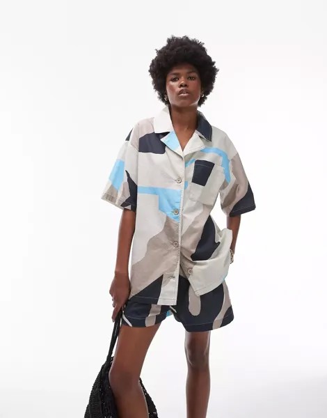 Рубашка Topshop Abstract Printed Short Sleeve, мультиколор
