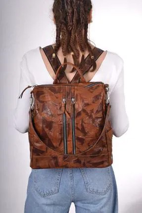 Кожаный большой женский рюкзак, однотонный Большой Коричневый удобный турецкий деловой дорожный школьный портфель для ноутбука