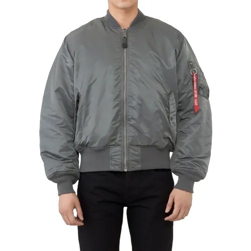 Бомбер ALPHA INDUSTRIES, силуэт свободный, ветрозащитная, манжеты, подкладка, водонепроницаемая, без капюшона, карманы, размер 2xl, серый