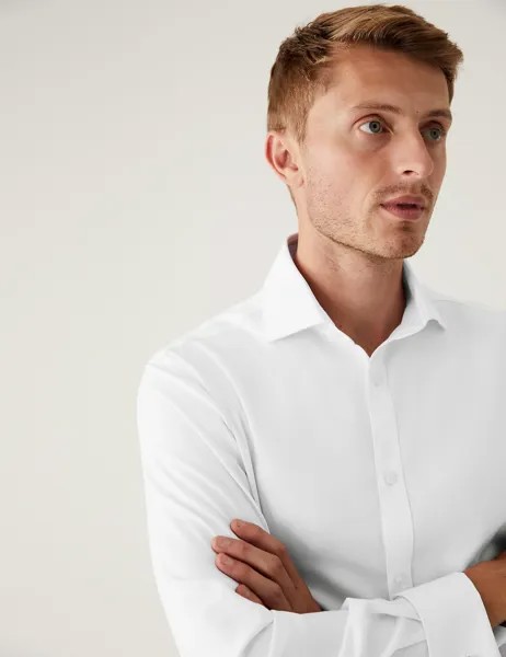 Рубашка приталенного кроя из чистого хлопка без железа Marks & Spencer, белый