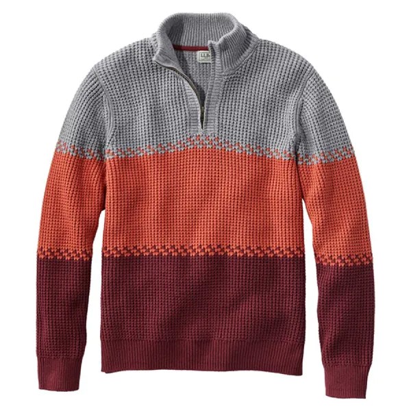 Норвежский свитер мужской 1/4 Zip Henley воротник-стойка винтажный цветной блок хлопок вафельный свитер полосатый топ Qutdoor