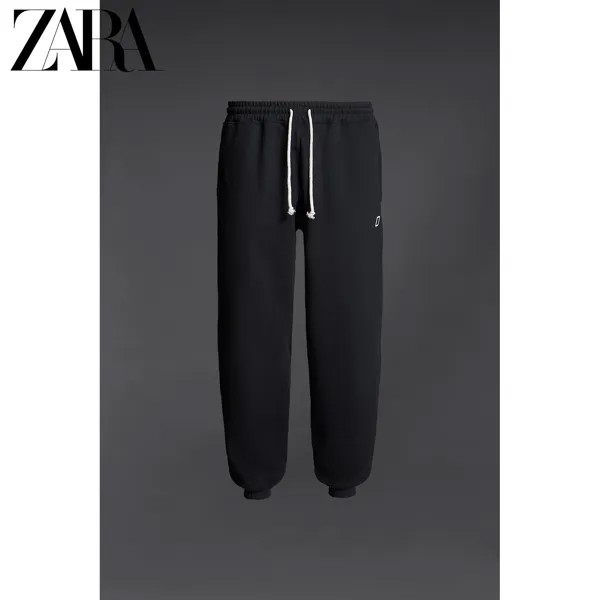 Мужские спортивные брюки ZARA  из хлопка 0761335 800, цвет черный