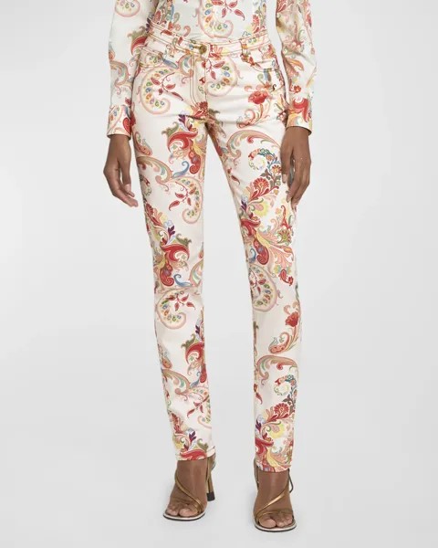 Хлопковые джинсы скинни с принтом пейсли Etro, цвет Print On White Base