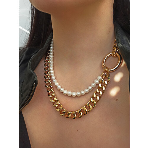 Колье JEWELRY A VENTO, жемчуг культивированный, длина 50 см, жемчужный/золотистый
