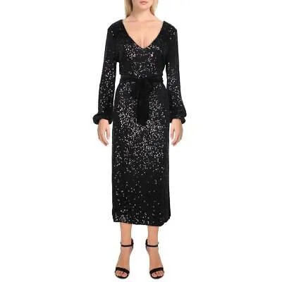 Женское черное платье миди с пайетками и поясом Betsey Johnson L BHFO 4795