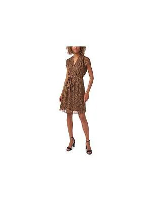 MSK Womens Beige Self Tie Belt Button Front Short Sleeve Shift Dress Petites 6P