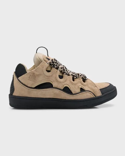 Мужские массивные низкие кеды из замши Curb Lanvin, цвет Light Brown/Black