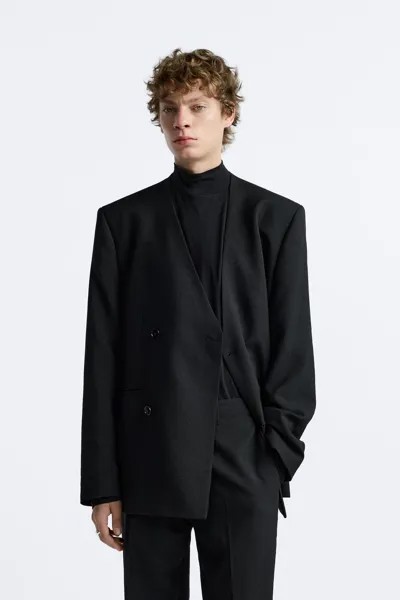 Двубортный костюмный пиджак из 100% шерсти ZARA, черный