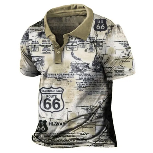 Мужская футболка с воротником-поло Route 66 Vintage Map Print