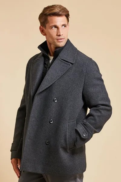 Двубортное пальто строгого кроя 'Saile' с имитацией слоя Threadbare, серый