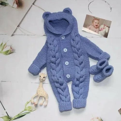 Комбинезон , открытая стопа, комплект из 2 шт., размер 0-3 мес, голубой