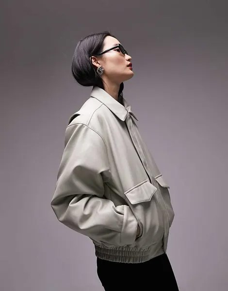 Зеленая куртка-бомбер из искусственной кожи Topshop
