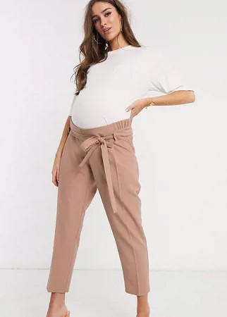 Суженные укороченные брюки с завязкой на поясе ASOS DESIGN Maternity-Neutral