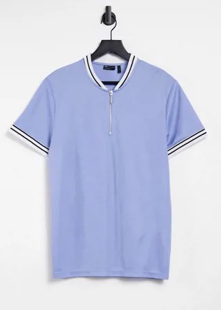Светло-синяя футболка с воротником в стиле бомбер и кантом ASOS DESIGN-Голубой