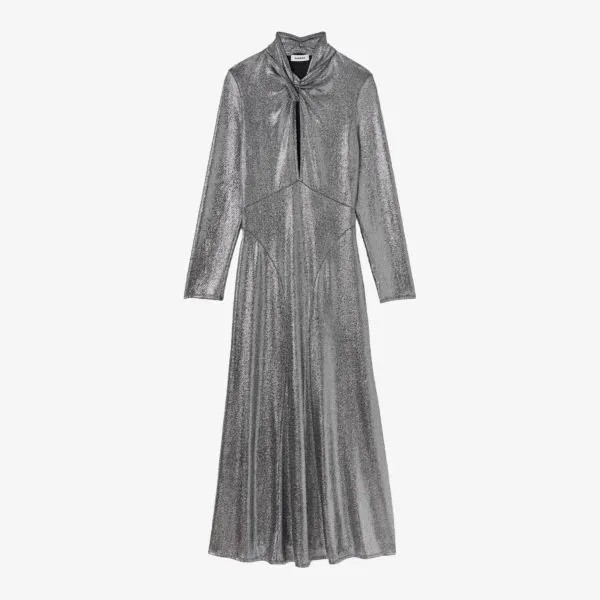 Платье миди эластичного цвета с блестками и вырезами Sandro, цвет noir / gris