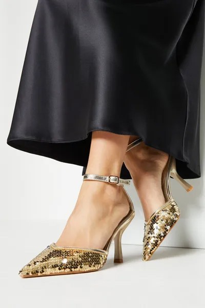 Туфли-лодочки Earlie на остроконечной шпильке с пайетками, состоящие из двух частей Dorothy Perkins, золото